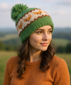 Hand-knitted Wool Fox Design Bobble Beanie SKPN010 Fine Knit