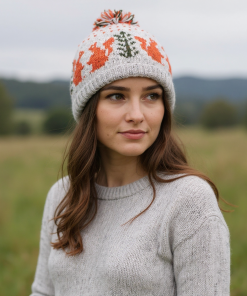 Hand-knitted Wool Irish Red Squirrel Design Bobble Beanie PN031 Fine Knit