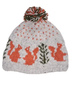 Alternative view of Hand-knitted Wool Irish Red Squirrel Design Bobble Beanie PN031 Fine Knit