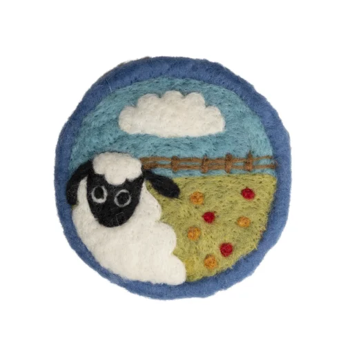 Handmade Needle Felted Coasters Sheep and Flower Set of 4pcs