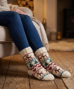Pure Wool Hand Knit Chunky Warm Ladies Christmas Socks SCSK008