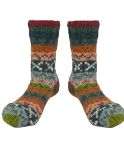 Alternative view of Pure Wool Hand Knit Chunky Warm Ladies Winter Socks Fair Isle Design Rust Heather SCSK005