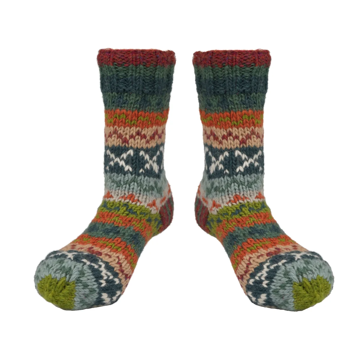 Pure Wool Hand Knit Chunky Warm Ladies Winter Socks Fair Isle Design Rust Heather SCSK005 - Image 2
