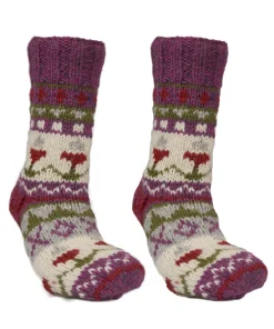 Alternative view of Pure Wool Hand Knit Chunky Warm Ladies Winter Socks SCSK004 Heather Pink