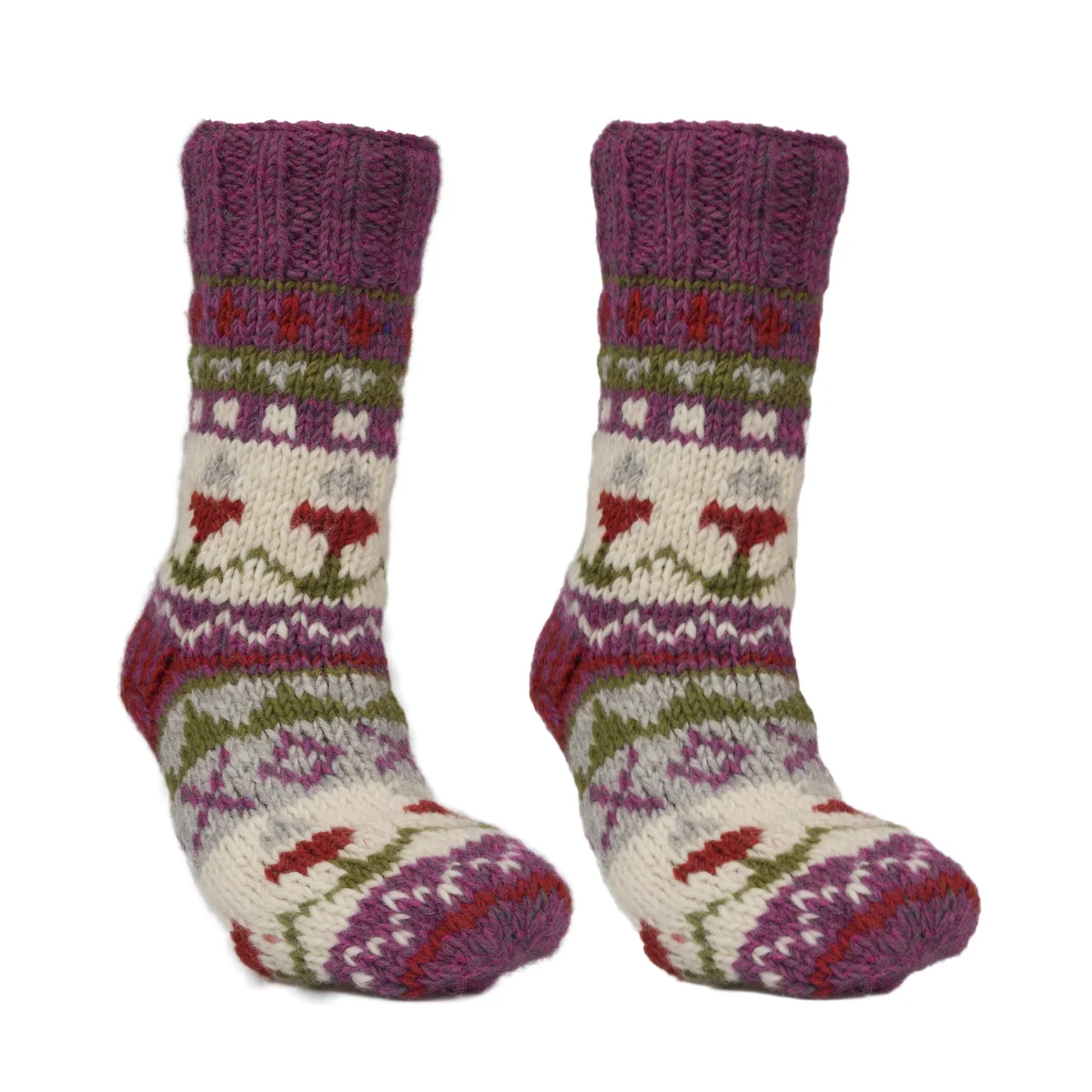 Pure Wool Hand Knit Chunky Warm Ladies Winter Socks SCSK004 Heather Pink - Image 2
