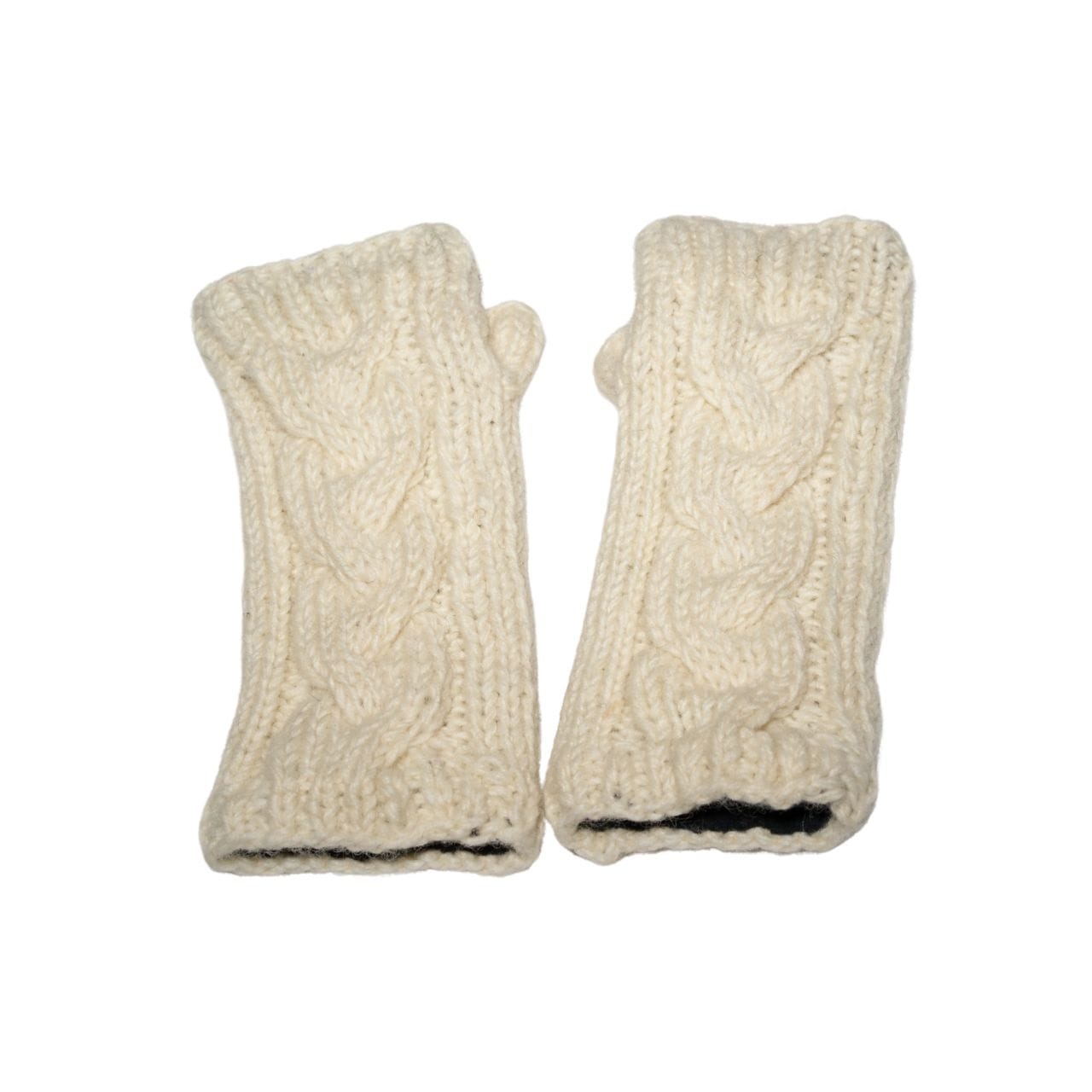 Pure Wool Hand Knitted Fingerless Mitten Or Handwarmer Cable Knit Cream Nk01