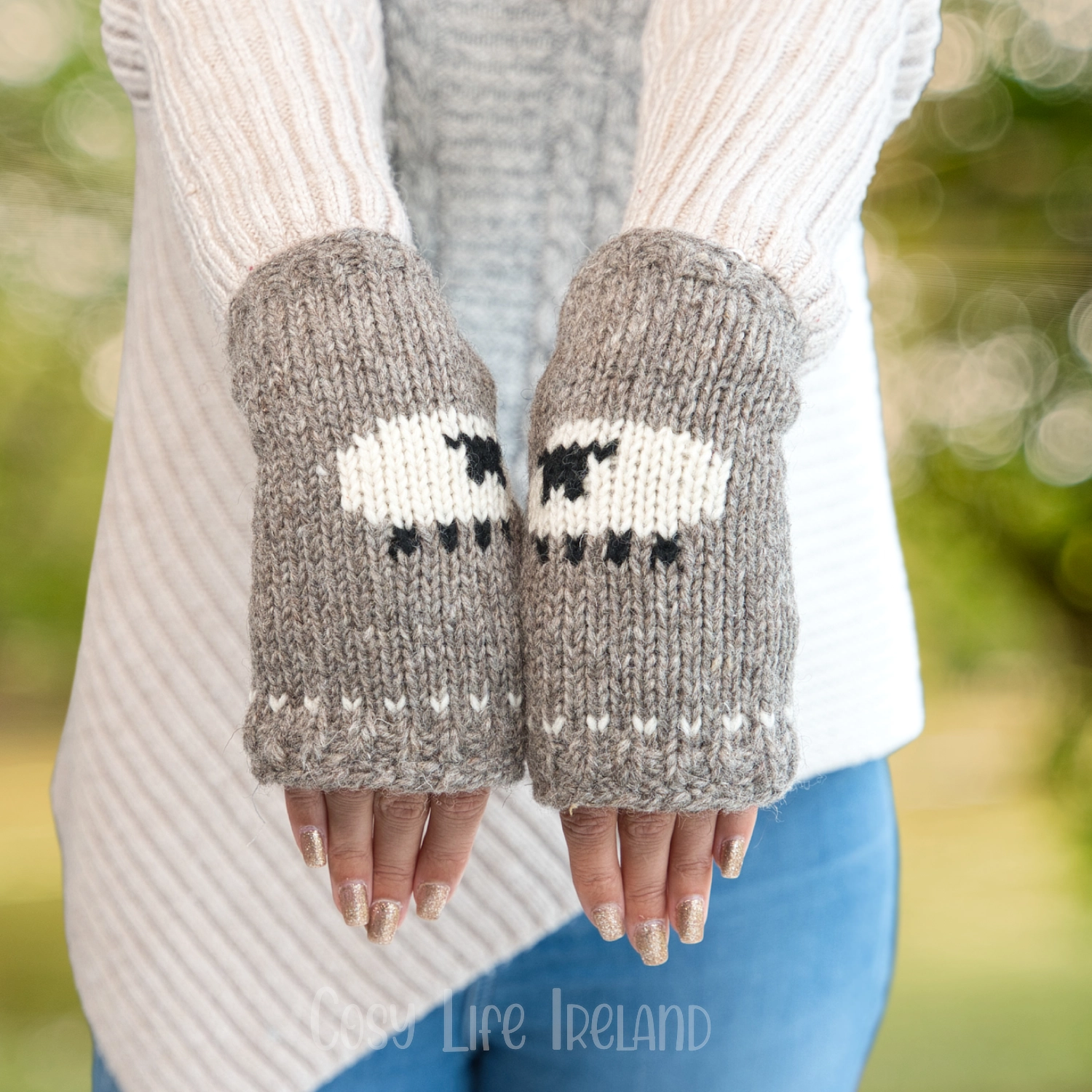 Pure Wool Hand Knitted Fingerless Mitten Or Handwarmer Flock Of Sheep Rc18 2