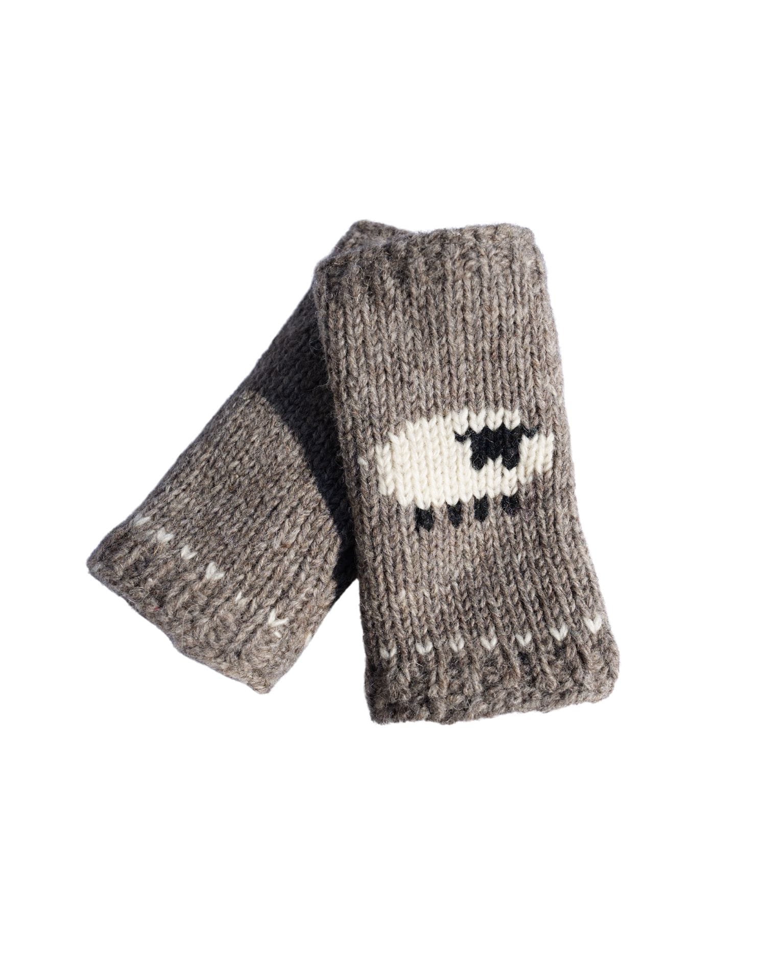 Pure Wool Hand Knitted Fingerless Mitten Or Handwarmer Flock Of Sheep Rc18 Light Brown