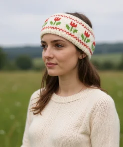 Pure Wool Hand Knitted Headband and Ear Warmer With Tulip Design KS001