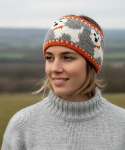 Pure Wool Hand Knitted Headband Dog Design HB003 Orange