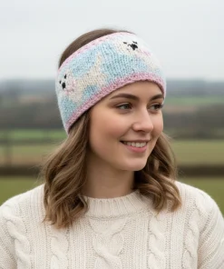 Pure Wool Hand Knitted Headband Dog Design HB003 Pink