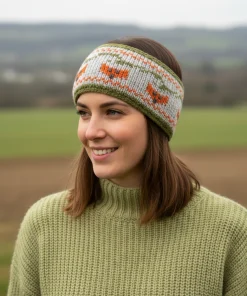 Pure Wool Hand Knitted Headband Fox Design Grey HB002 Fine Knit