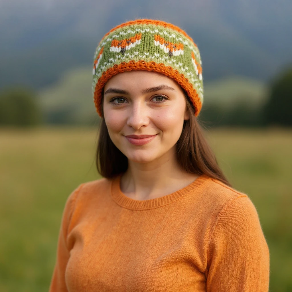 Pure Wool Hand Knitted Headband Fox Design HB082