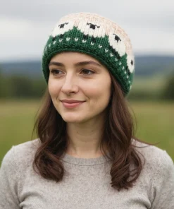 Pure Wool Hand Knitted Headband Sheep Design HB68 Dark Green