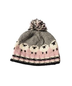 Hand Knitted Pure Wool Flock Of Sheep Winter Hat Bobble Beanie Baby Pink Rc23