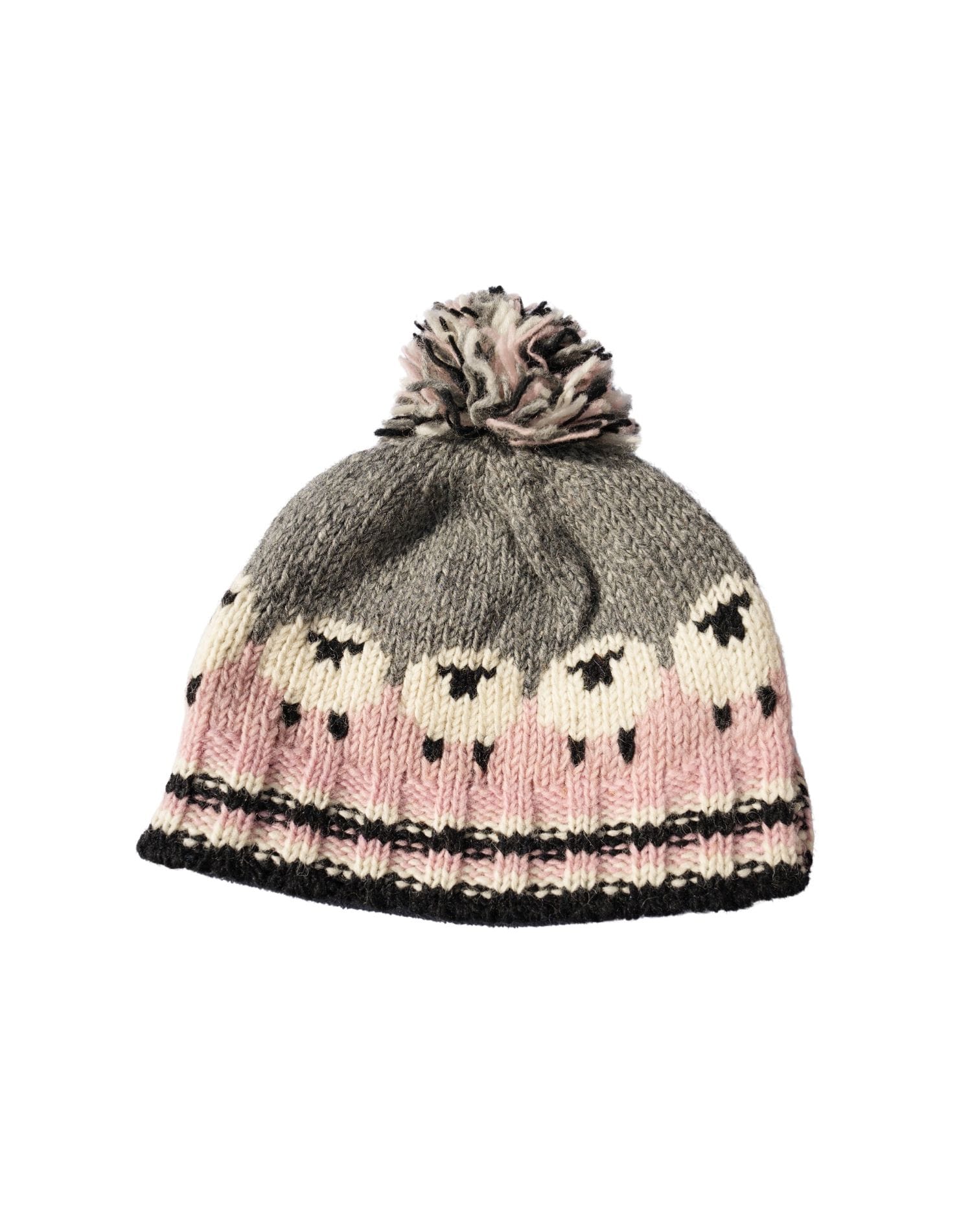 Hand Knitted Pure Wool Flock Of Sheep Winter Hat Bobble Beanie Baby Pink Rc23