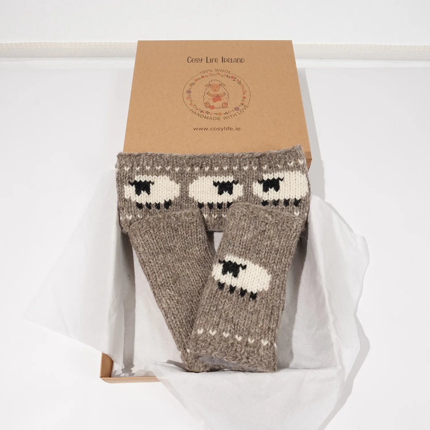 Pure Wool Hand Knitted Sheep Set Handwarmer and Headband RC18