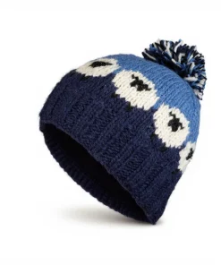 Alternative view of Pure Wool Hand-knitted Wool Bobble Beanie PN005PP Sheep Navy Blue