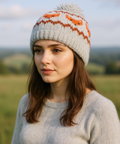 Alternative view of Hand-knitted Wool Fox Design Bobble Beanie SKPN010 Fine Knit
