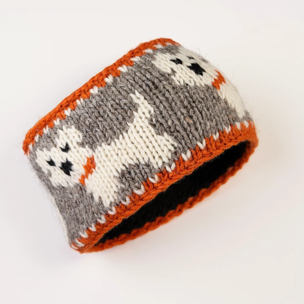 Pure Wool Hand Knitted Headband Dog Design HB003 Orange - Image 2