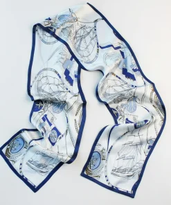 Alternative view of 100% Mulberry Silk Scarf Versatile Double-sided Long Scarf Sailing Design