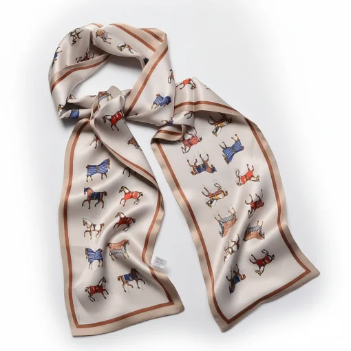 100% Mulberry Silk Scarf Versatile Double-sided Long Scarf Horse Design