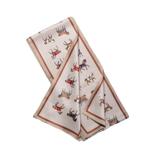 100% Mulberry Silk Scarf Versatile Double-sided Long Scarf Horse Design - Image 2
