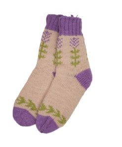 Alternative view of Pure Wool Warm Ladies Winter Socks Fleece Line Lavender Design PNSK005 Fine Knit