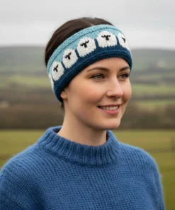 Pure Wool Hand Knitted Headband Sheep Design NC003HB Teal