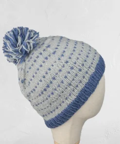 Hand-knit Wool Bobble Beanie PN022 Fine Knit - Image 4