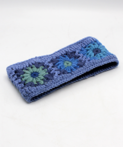 Blue Multicolored Pure Wool Hand Crocheted Headband With Inner Fleece Wo86