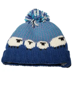 Flock Of Sheep Roll Back Winter Hat Bobble Beanie Navy Blue Rc34