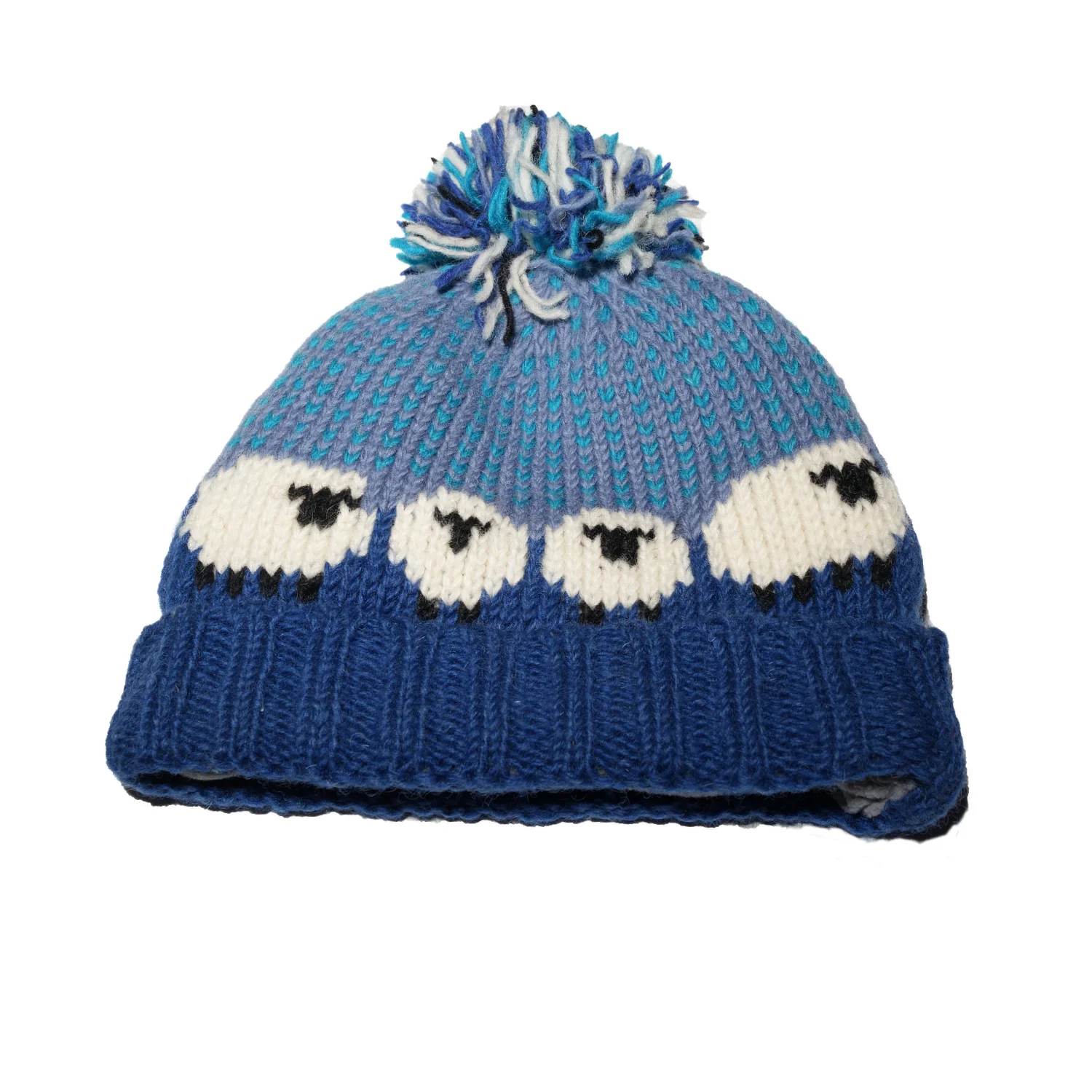 Flock Of Sheep Roll Back Winter Hat Bobble Beanie Navy Blue Rc34