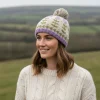 Hand Knit Pure Wool Bobble Beanie Lavender Design PN040 Fine Knit
