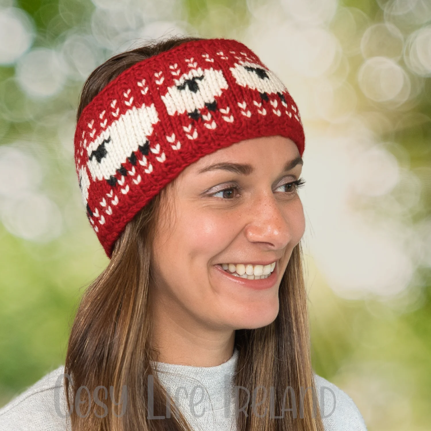 Hand Knitted Pure Wool Flock Of Sheep Headband Red Rc22