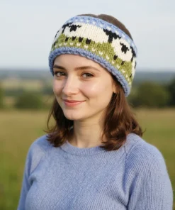 Hand Knitted Pure Wool Flock Of Sheep Headband Sky Blue HB072
