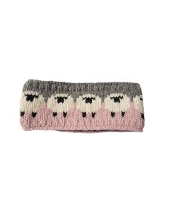 Hand Knitted Pure Wool Flock Of Sheep Winter Headband Baby Pink Rc23