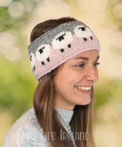 Hand Knitted Pure Wool Flock Of Sheep Winter Headband Baby Pink Rc23