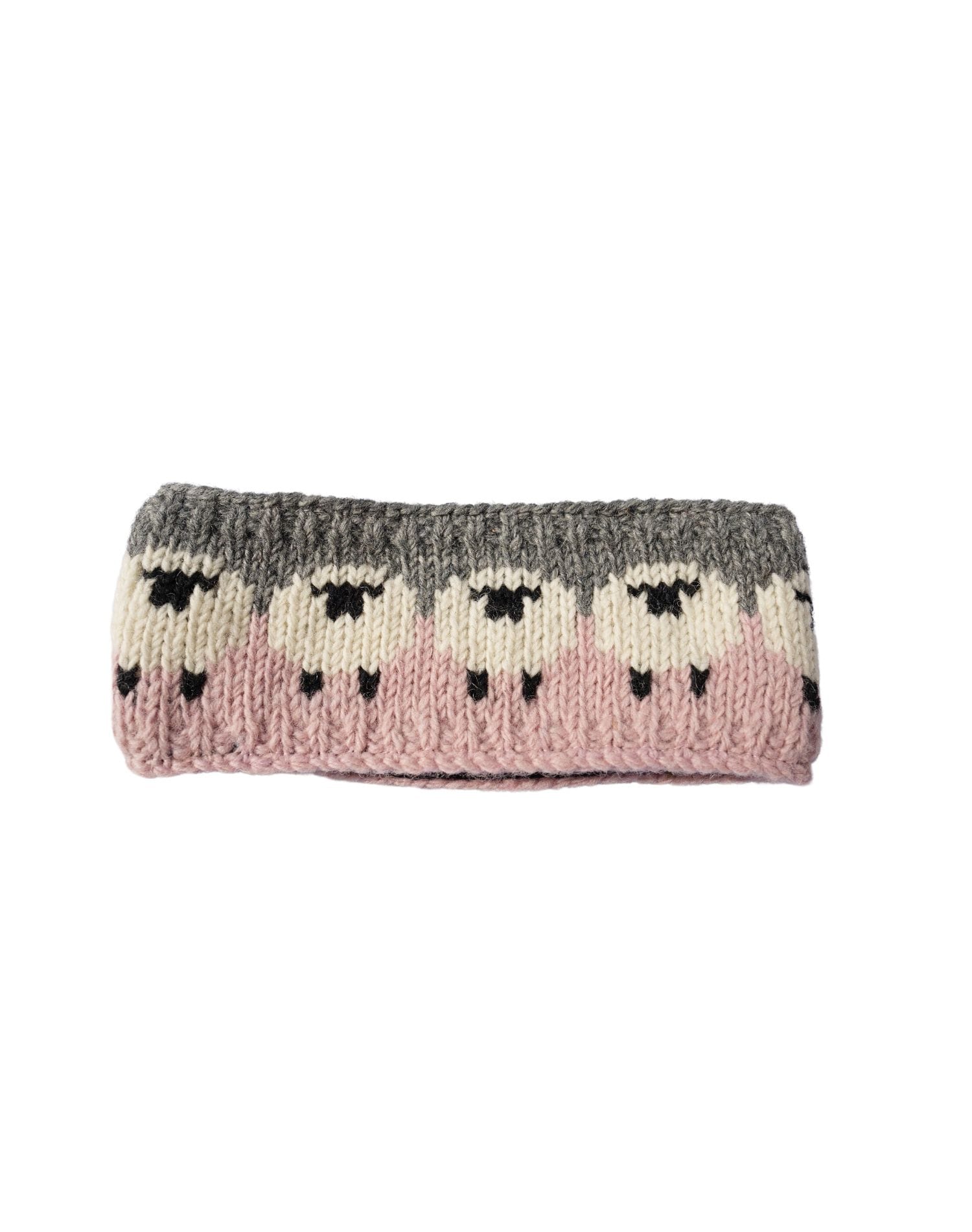 Hand Knitted Pure Wool Flock Of Sheep Winter Headband Baby Pink Rc23