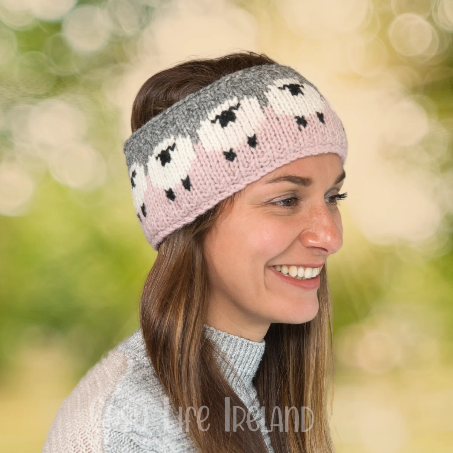 Hand Knitted Pure Wool Flock Of Sheep Winter Headband Baby Pink Rc23