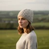 Hand-Knitted Supersoft Merino Beanie Unlined With Tradition Aran Stitching Natural Grey YLC1