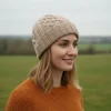 Hand-Knitted Supersoft Merino Unisex Beanie Unlined With Tradition Aran Stitching Beige PN010