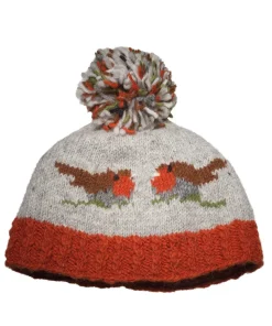 Alternative view of Hand Knit Pure Wool Bobble Beanie Robin Design NK008 Grey Fine Knit