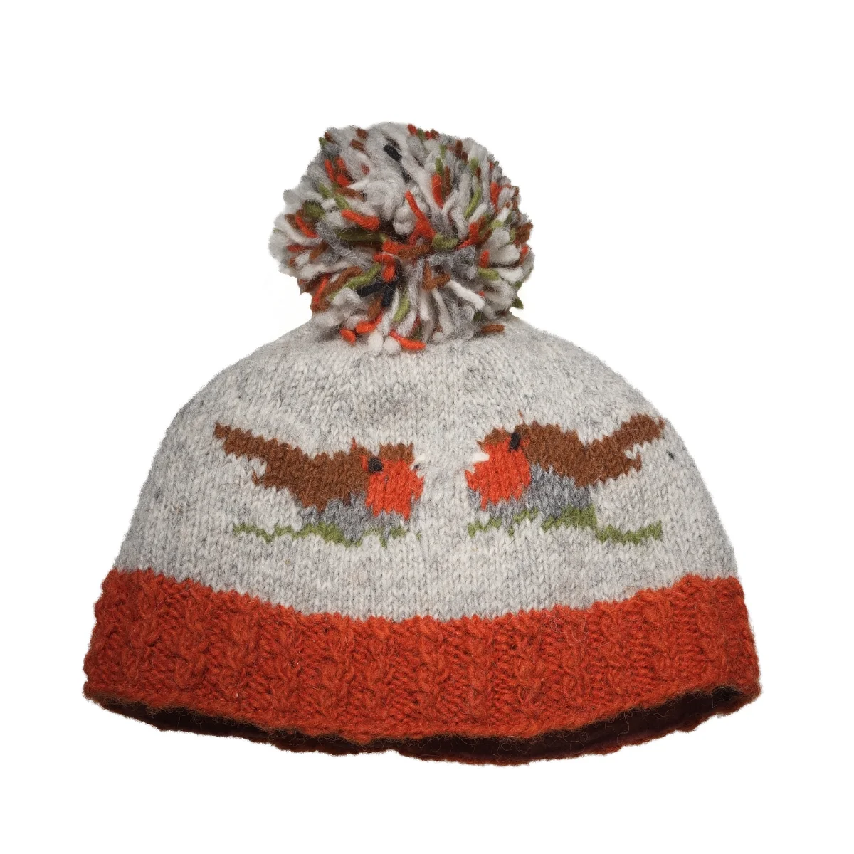 Hand Knit Pure Wool Bobble Beanie Robin Design NK008 Grey Fine Knit - Image 2