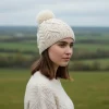 Merino Bobble Beanie Unlined With Tradition Aran Stitching 100% Merino Wool Cream YLB2