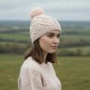 Merino Bobble Beanie Unlined With Tradition Aran Stitching 100% Merino Wool Pink YLB6