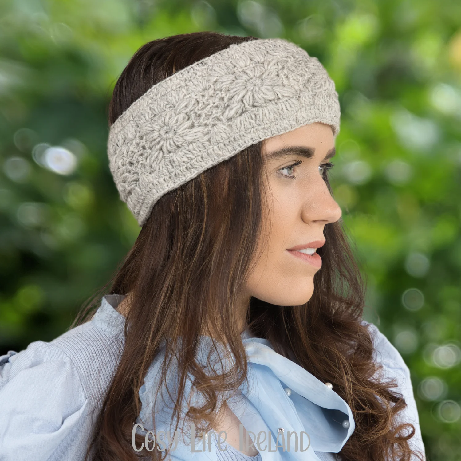 Pure Wool Hand Crocheted Headband And Ear Warmer Hb051 Grey