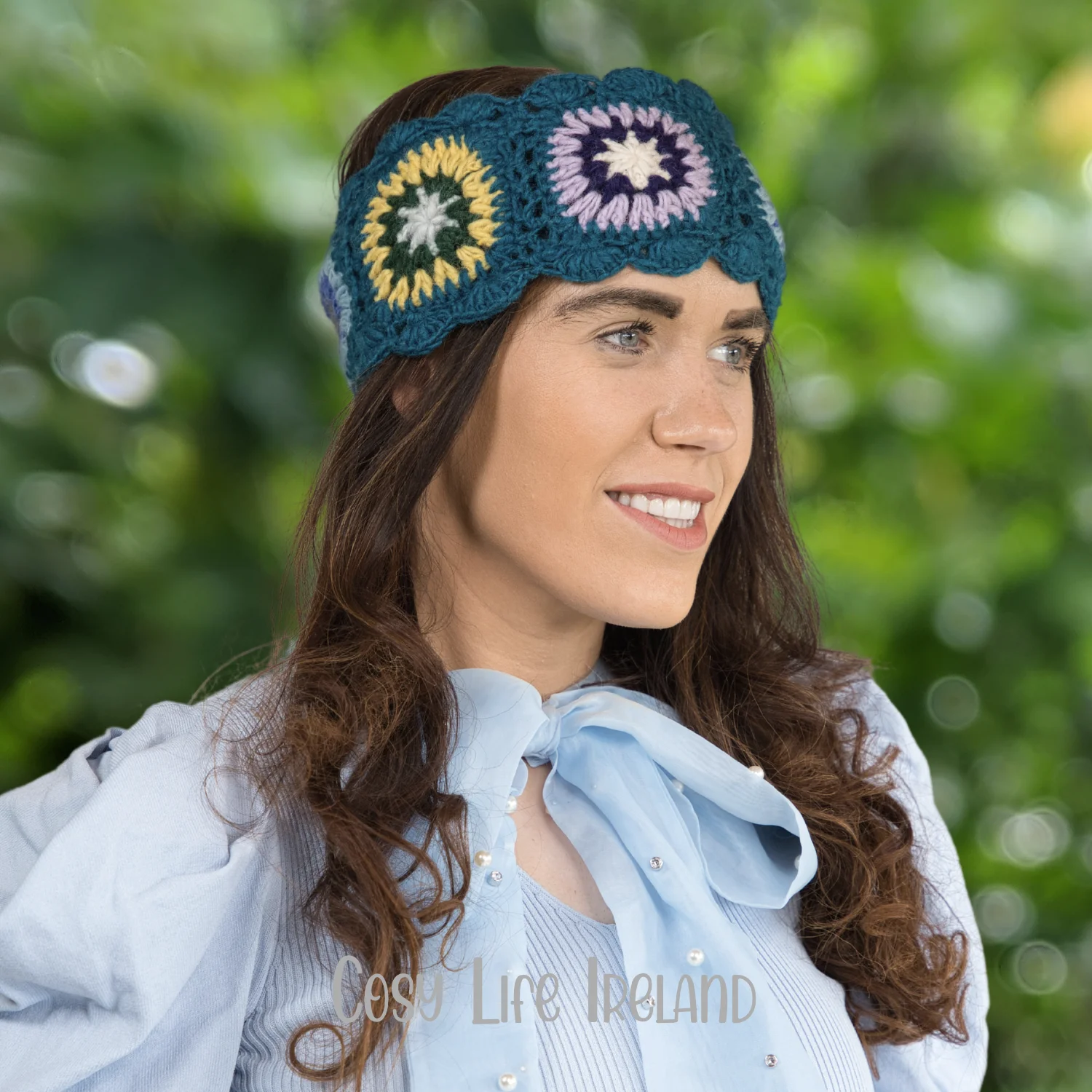 Pure Wool Hand Crocheted Headband And Ear Warmer Teal Hb056