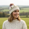 Pure Wool Hand-knit Mushroom Bobble Beanie Fine Knit PN015 Cream