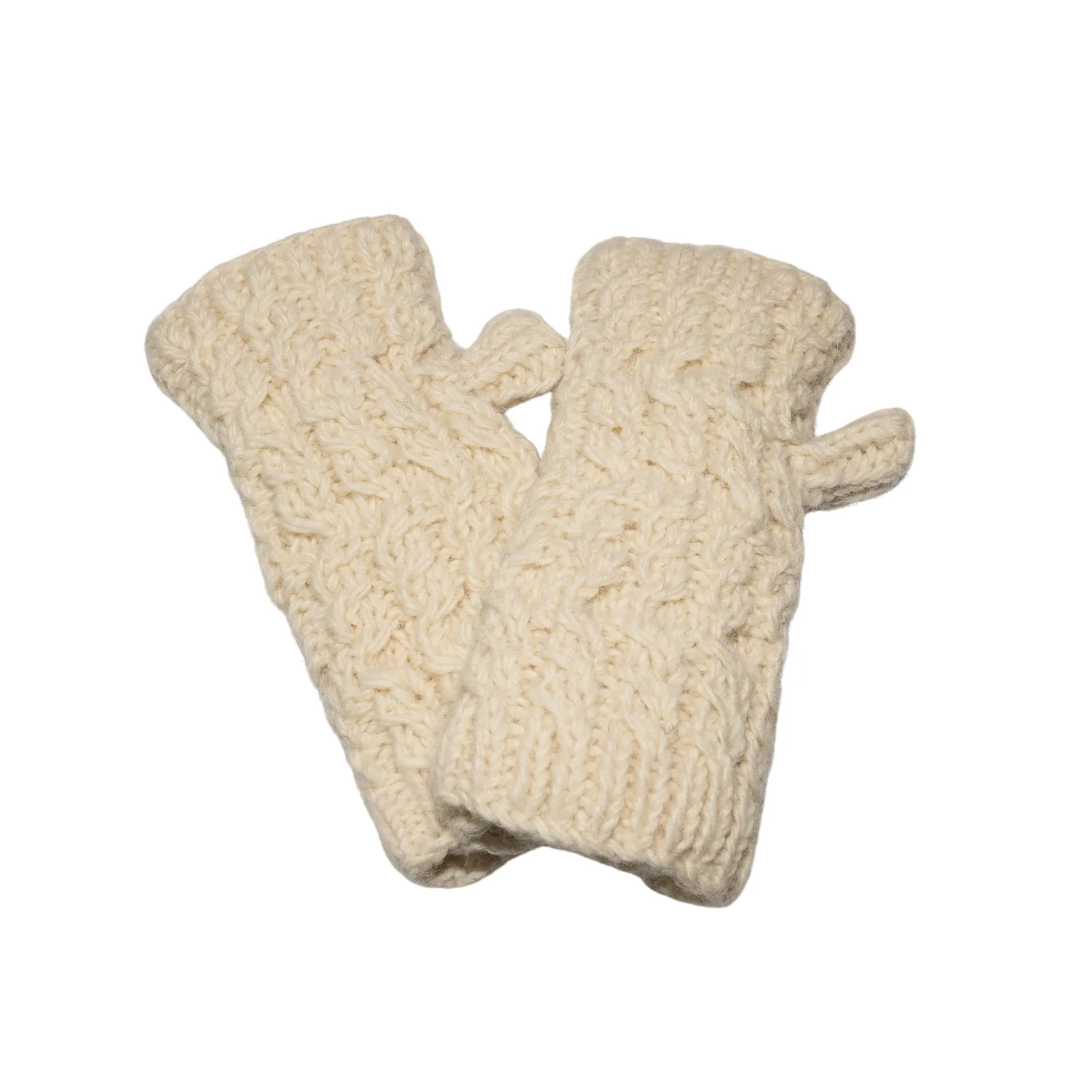 Pure Wool Hand Knitted Fingerless Mitten or Handwarmer Cream PN001